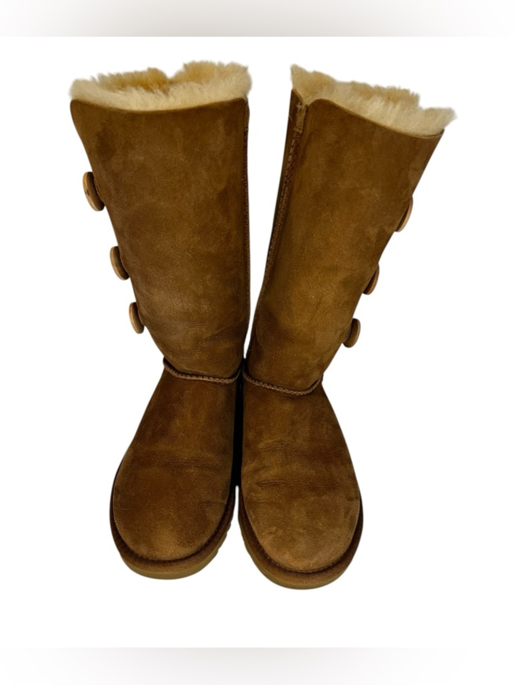 UGG Bailey Button Triplet Tall Boots Chestnut Brown Sheepskin Women’s Size 6 - Picture 2 of 7